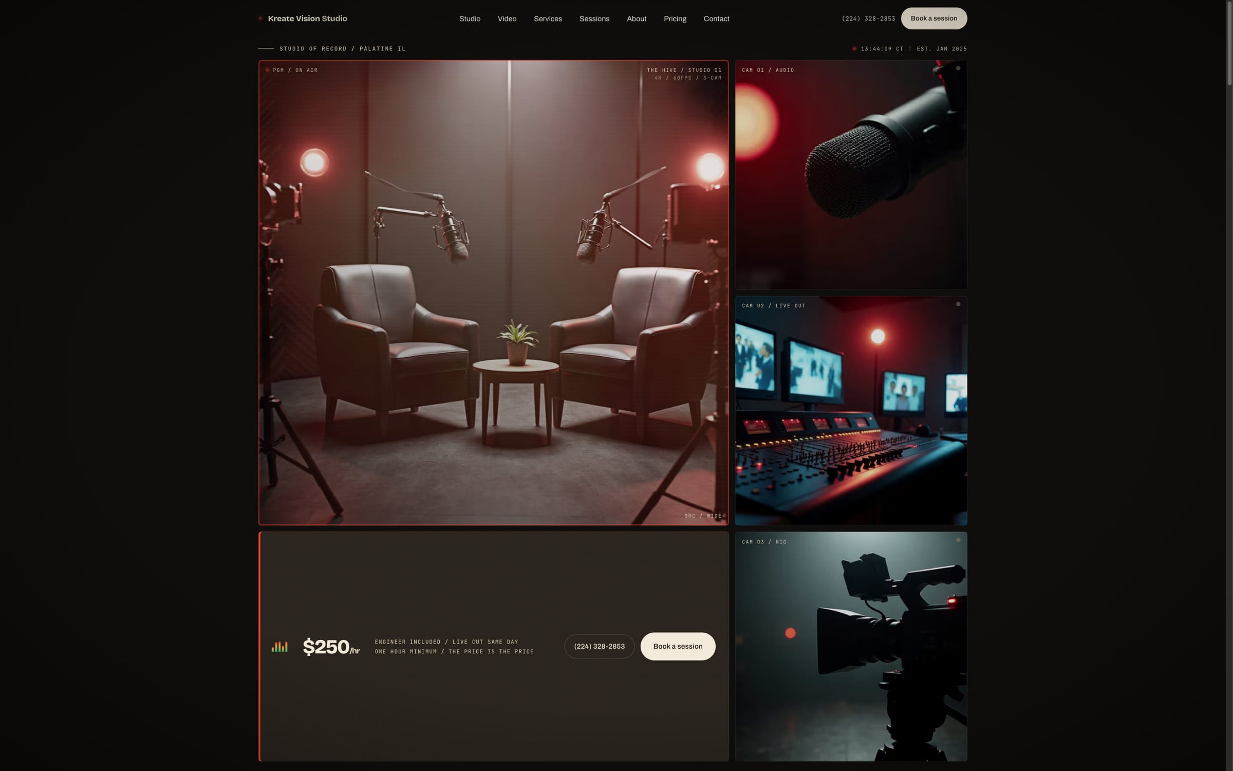 Kreate Vision Studio website, live-site capture