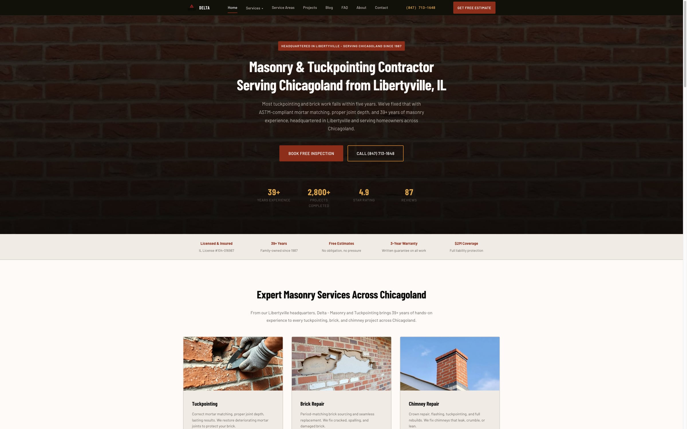 Delta Tuck-Pointing website, live-site capture
